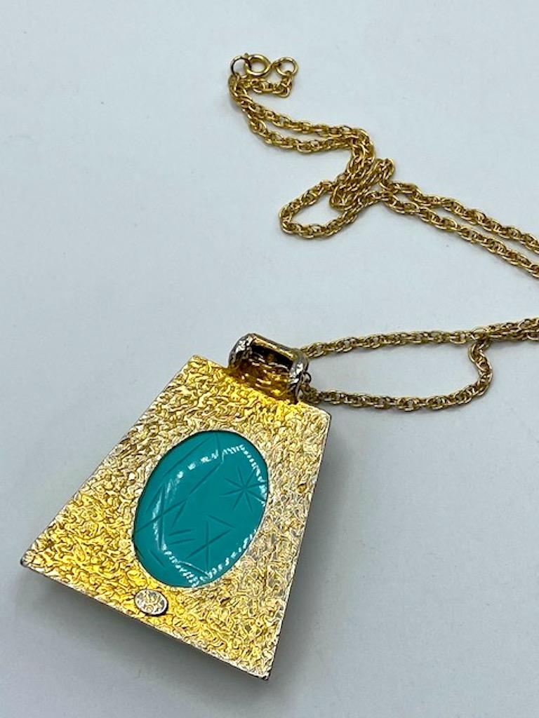 Kenneth Jay Lane 1970 / 1980s Egyptian Revival Turquoise Scarab Pendant Necklace 1