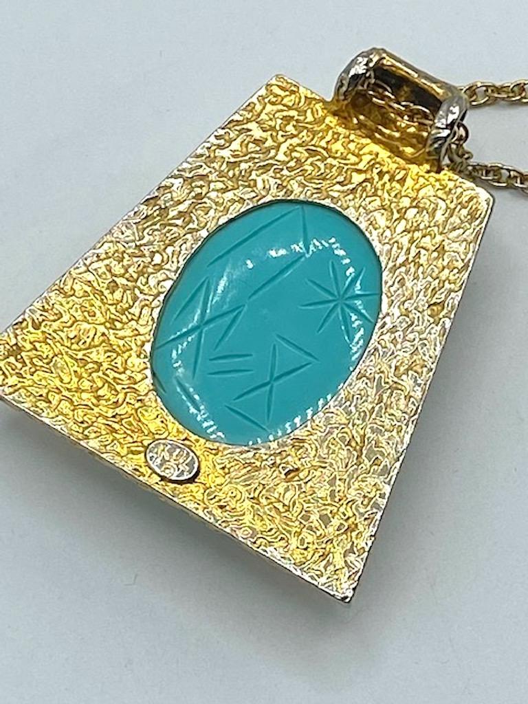 Kenneth Jay Lane 1970 / 1980s Egyptian Revival Turquoise Scarab Pendant Necklace 2