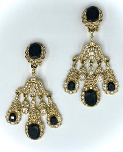 Kenneth Jay Lane 1980s Gold & Rhinestone Girandole Chandelier Earrings