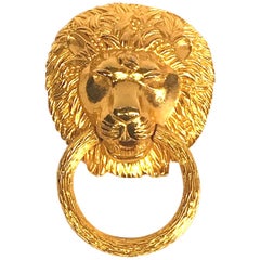 Kenneth Jay Lane 1980s Lion Door Knocker Brooch