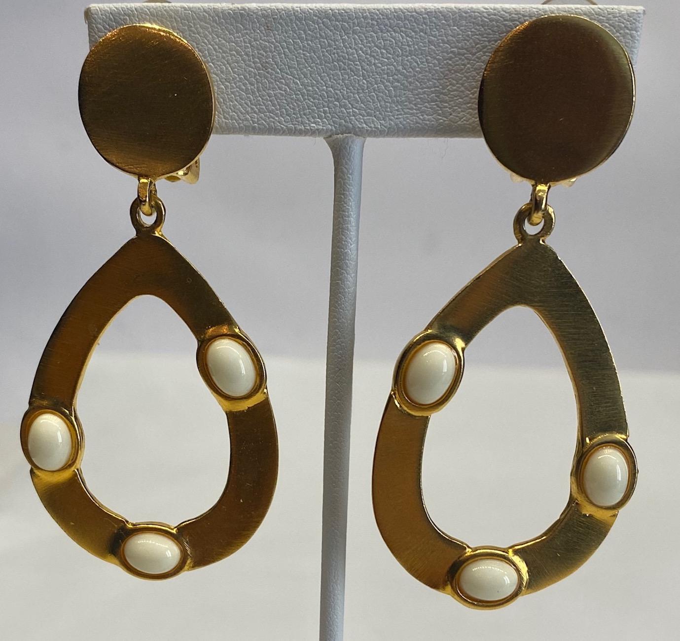 Women's Kenneth Jay Lane 1980s Satin Gold Hoop Pendant earrings For Sale