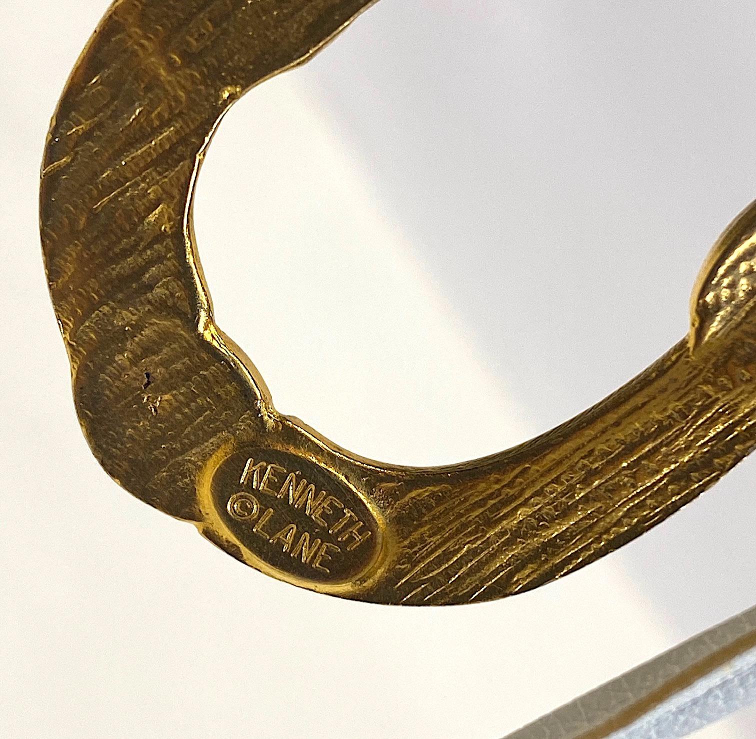 Kenneth Jay Lane 1980s Satin Gold Hoop Pendant earrings For Sale 3