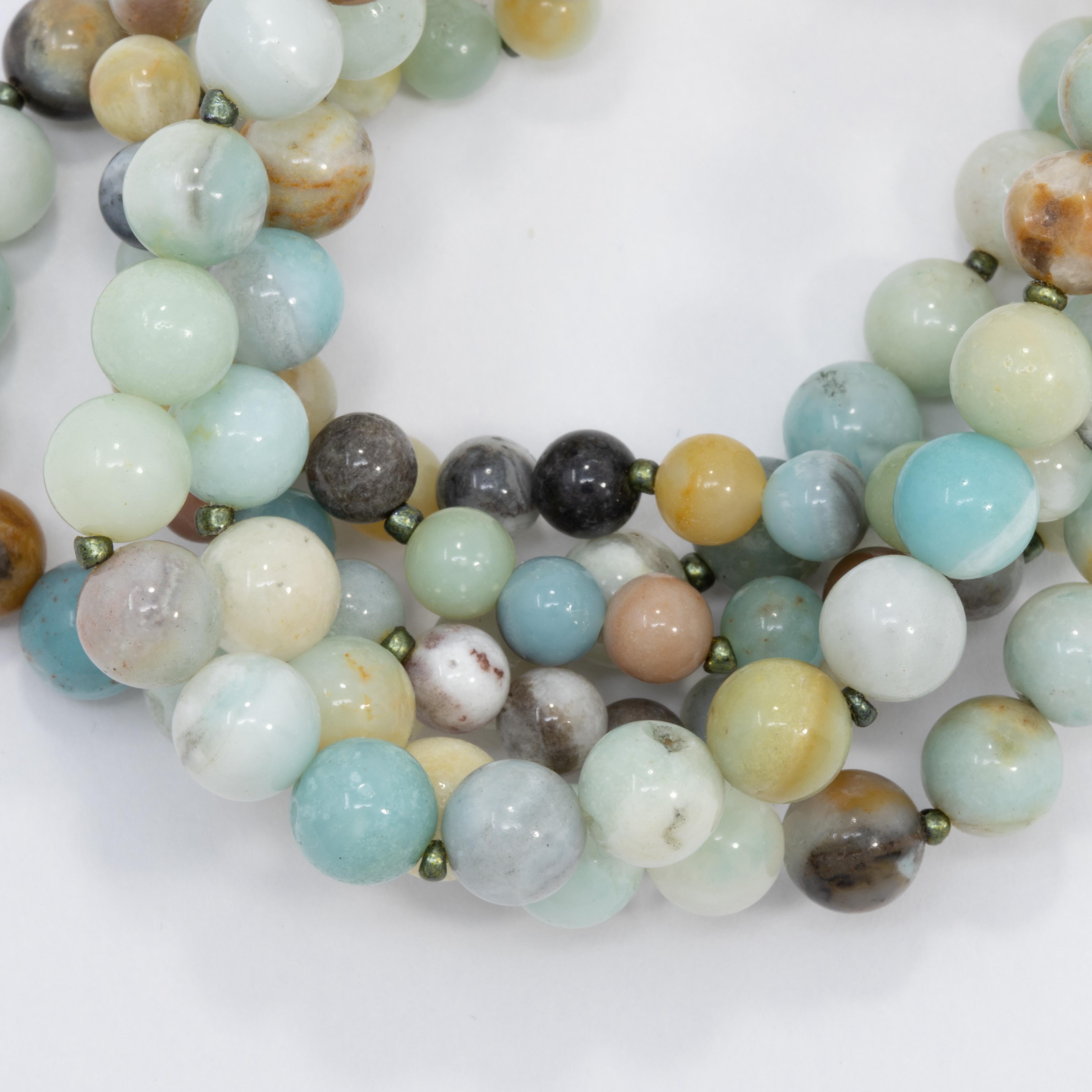 Women's or Men's Kenneth Jay Lane Amazonite Bead Bracelet with Golden Accents, Multi Strand, KJL