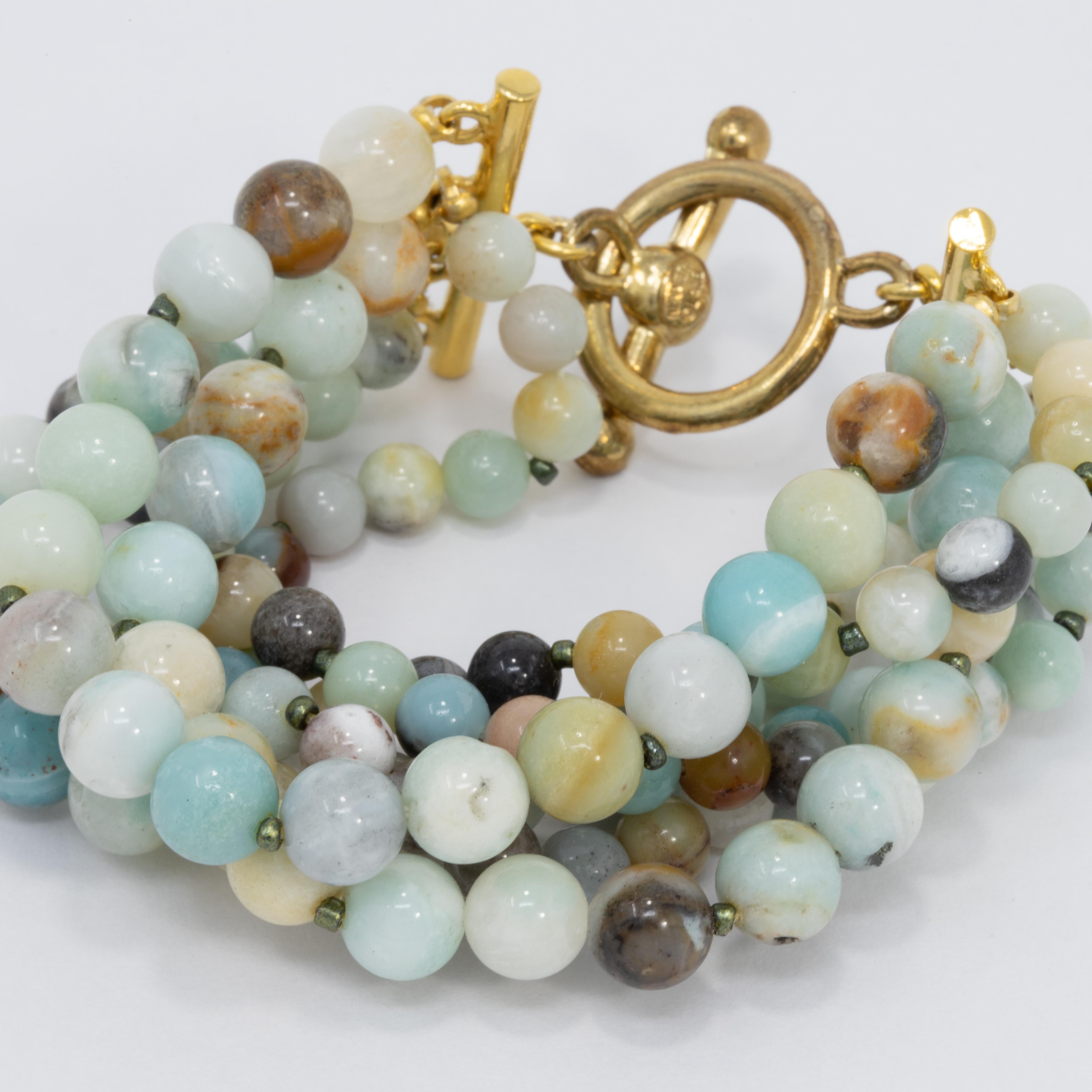 Kenneth Jay Lane Amazonite Bead Bracelet with Golden Accents, Multi Strand, KJL 1