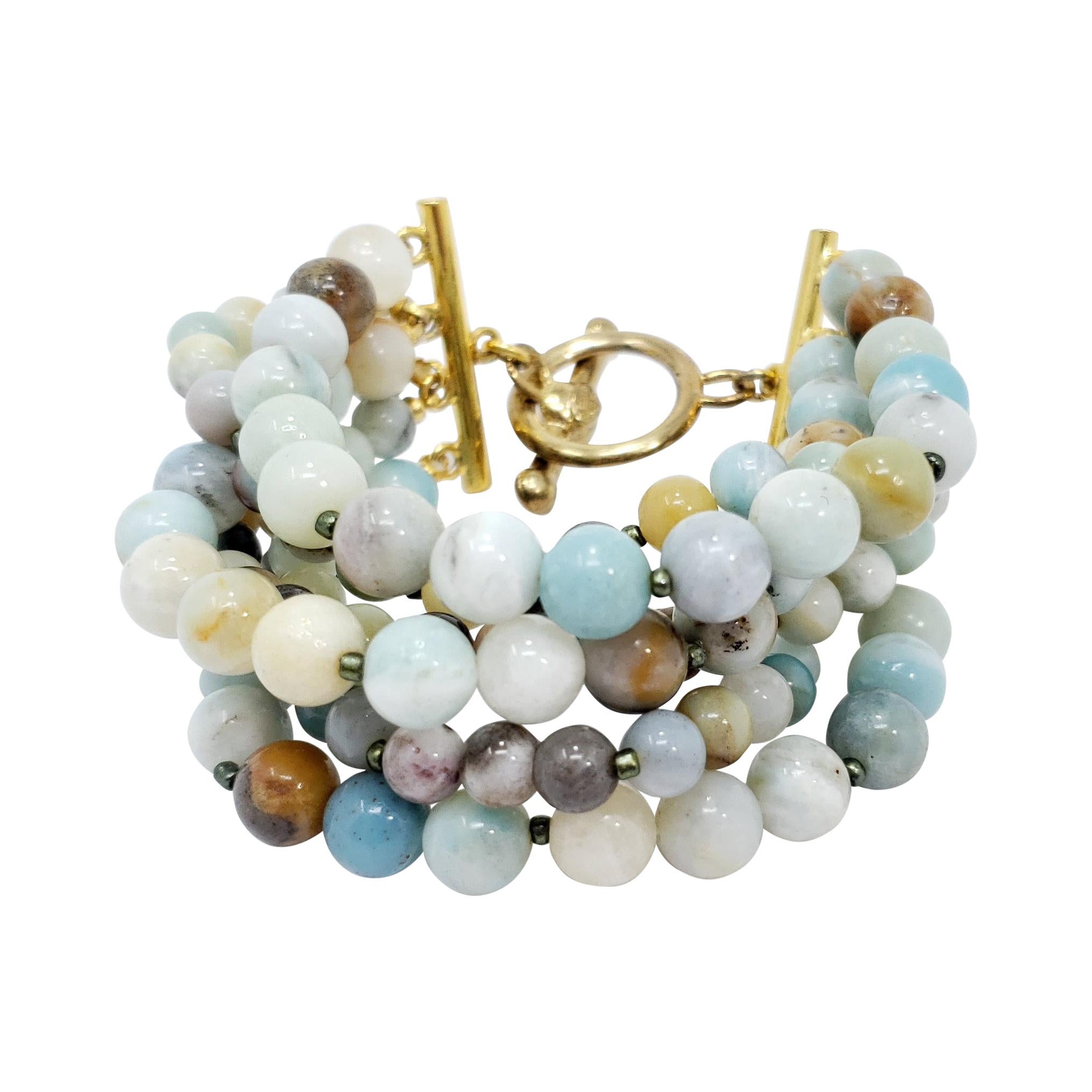 Kenneth Jay Lane Amazonite Bead Bracelet with Golden Accents, Multi Strand, KJL