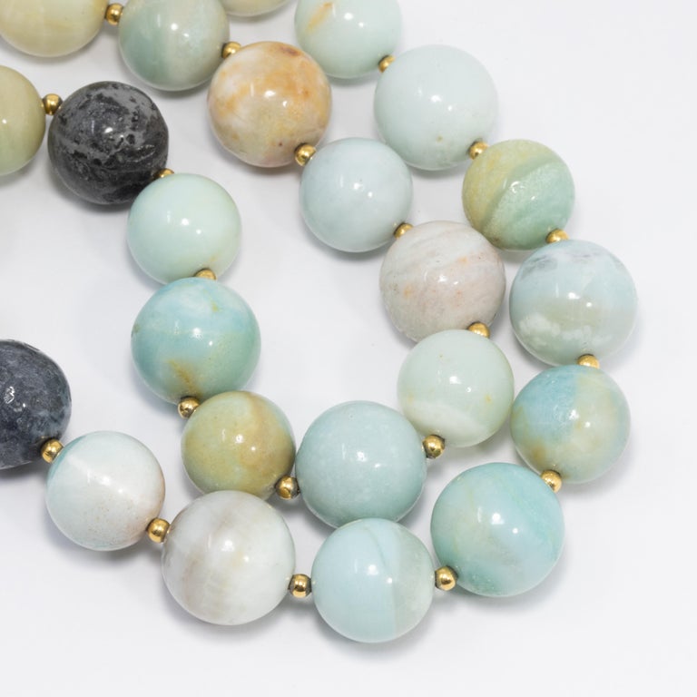 Kenneth Jay Lane Amazonite Bead Necklace with Golden Accents In New Condition For Sale In Milford, DE