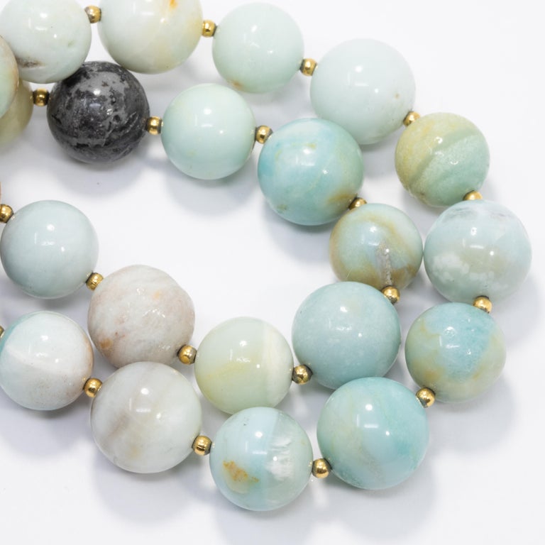 Women's or Men's Kenneth Jay Lane Amazonite Bead Necklace with Golden Accents For Sale