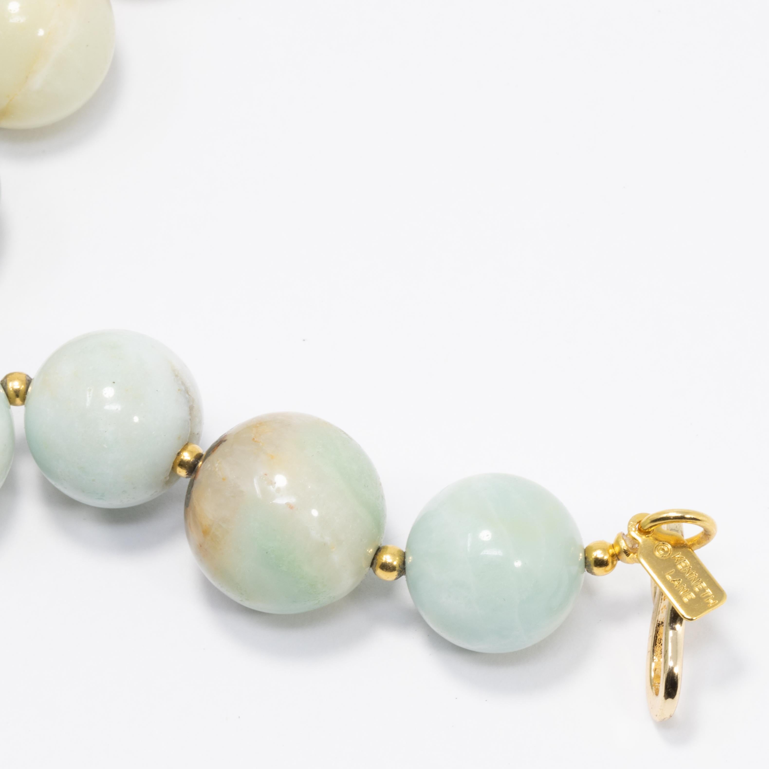 Kenneth Jay Lane Amazonite Bead Necklace with Golden Accents In New Condition For Sale In Milford, DE