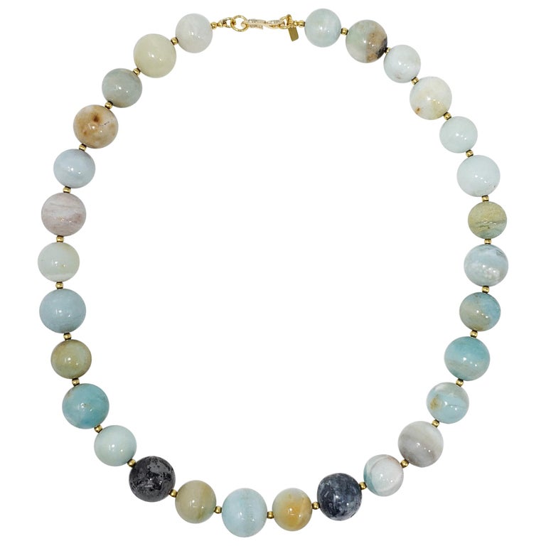 Kenneth Jay Lane Amazonite Bead Necklace with Golden Accents For Sale