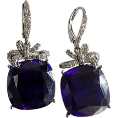 Kenneth Jay Lane Amethyst Cubic Zirconia Bow Drop Earrings in Rhodium-Plated