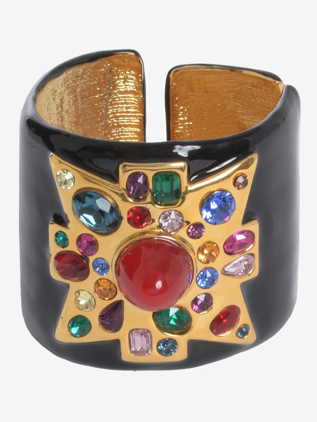 Women's or Men's Kenneth Jay Lane Black Large Rigid Band Bracelet With Stones For Sale