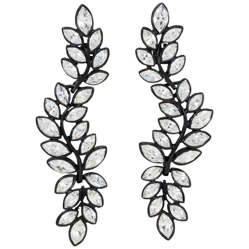Schiaparelli 1950s Assorted Crystal Clip-On Earrings For Sale at 1stDibs
