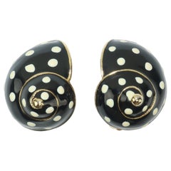 Kenneth Jay Lane Black & White Nautilus Shell Earrings