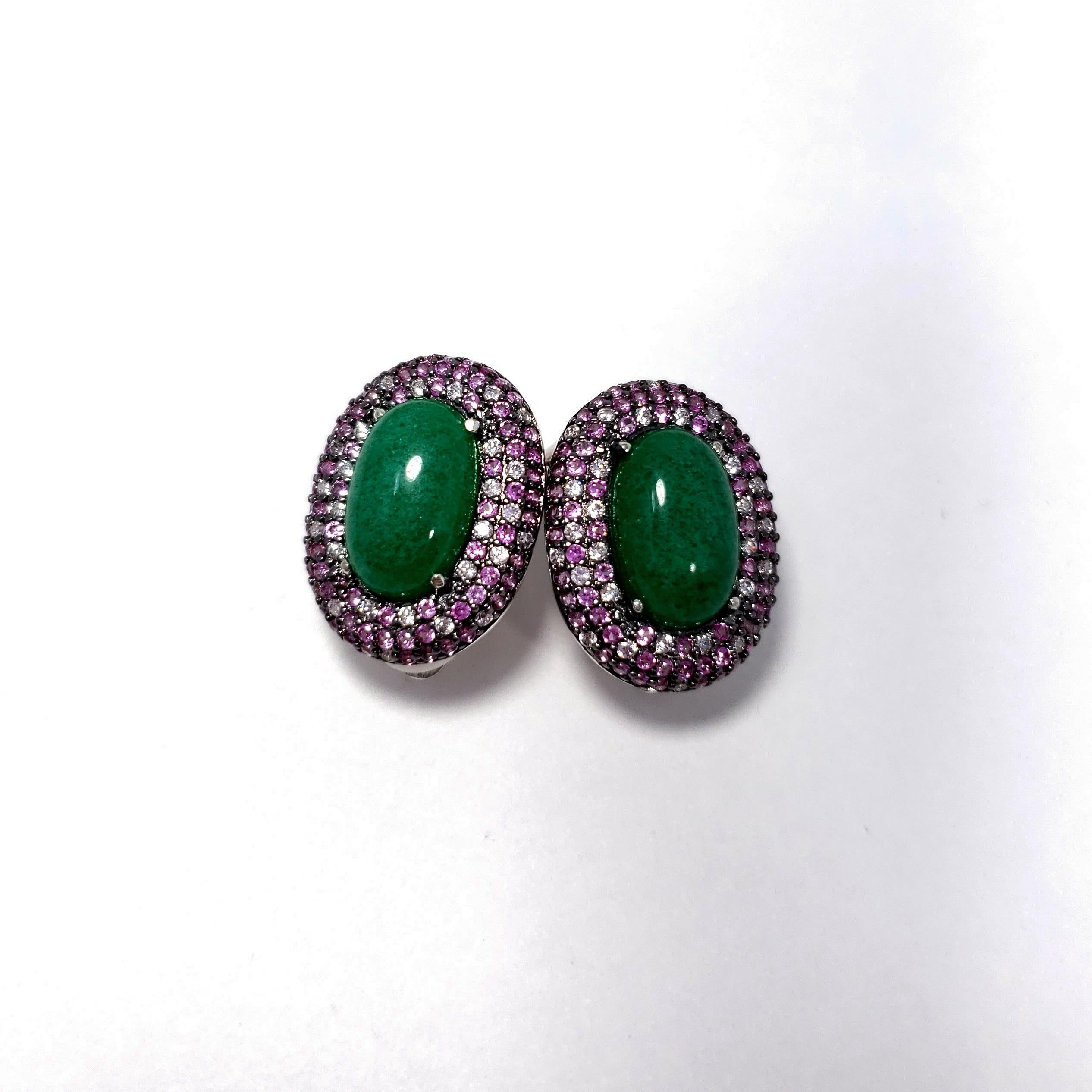 Kenneth Jay Lane CZ KJL Green Cabochon and Rose Cubic Zirconia Clip on Earrings 1