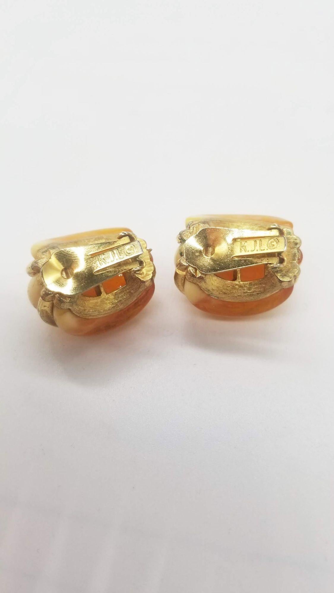 Gold KENNETH JAY LANE Double Ribbed Domed Clip-On Earrings For Sale