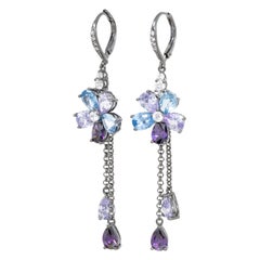 Kenneth Jay Lane Drop Amethyst Aquamarine Cubic Zirconia Flower Dangle Earrings