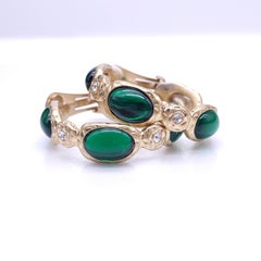 Kenneth Jay Lane Emerald Crystal Cabochon Clip On Hoop Earrings, Clear Crystals