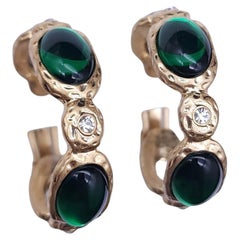 Kenneth Jay Lane Emerald Crystal Cabochon Clip On Hoop Earrings, Clear Crystals