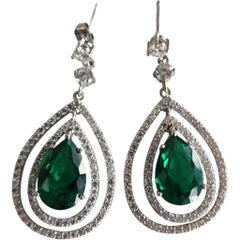 Kenneth Jay Lane Emerald Green Cubic Zirconia and Crystal Teardrop Earrings
