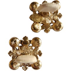 Kenneth Jay Lane Emerald Green Glass and Crystal Gold-Plated Clip-On Earrings