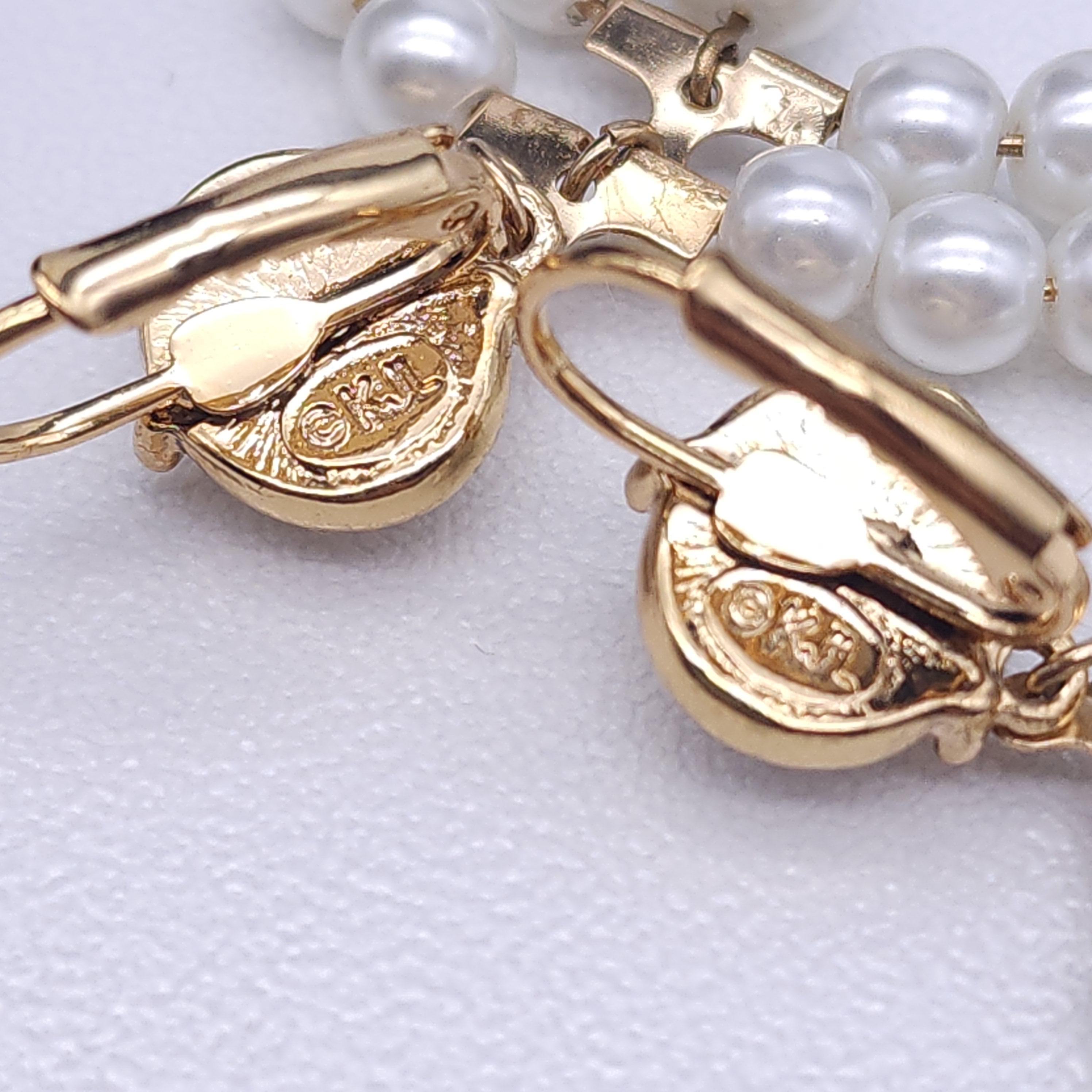Retro Kenneth Jay Lane Faux Pearl Double Hoop Earrings, Gold Plated with Rhinestones For Sale