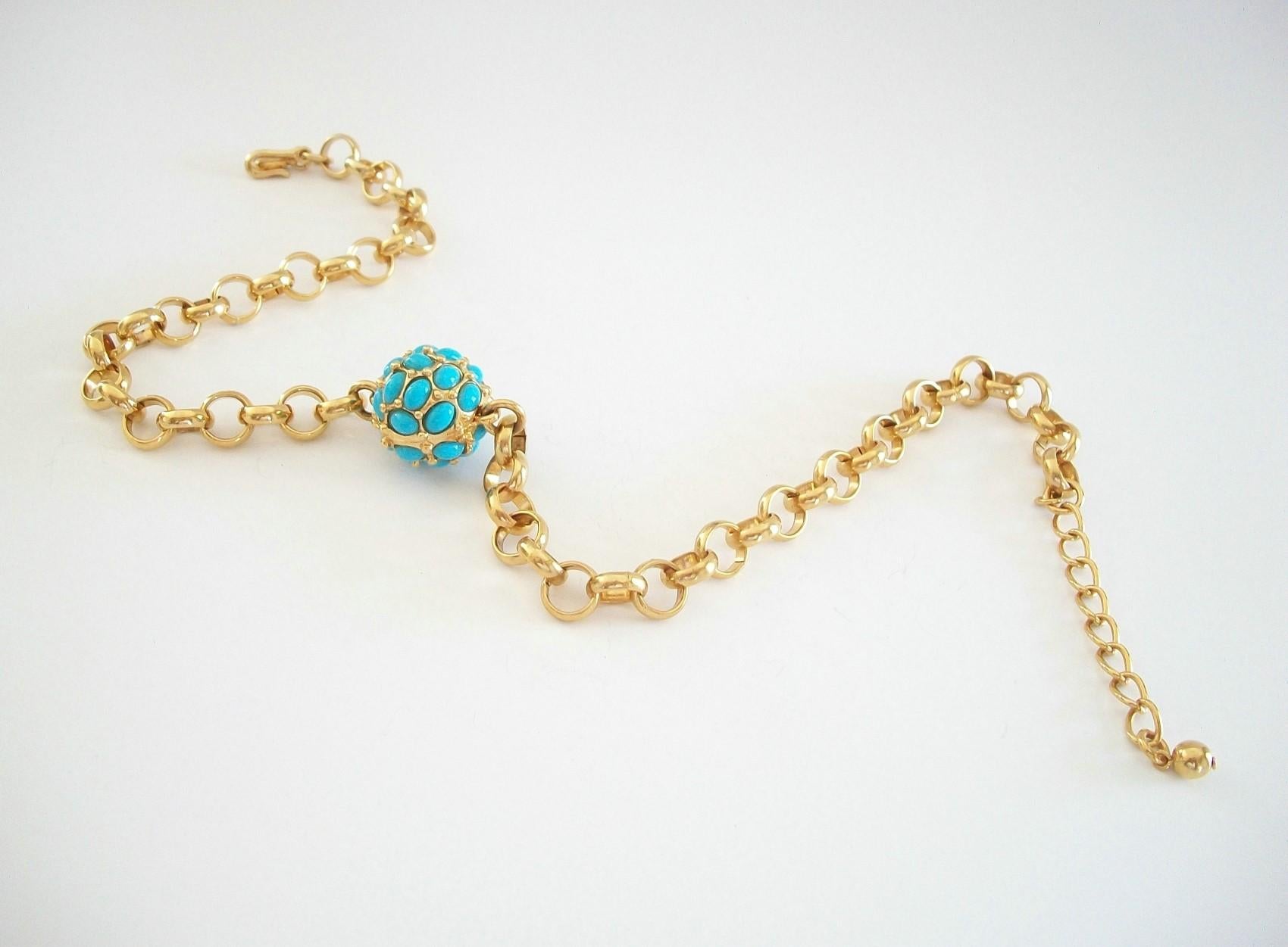 Kenneth Jay Lane, Faux Turquoise & Gold Plated Necklace, U.S.A., circa 1990s For Sale 4