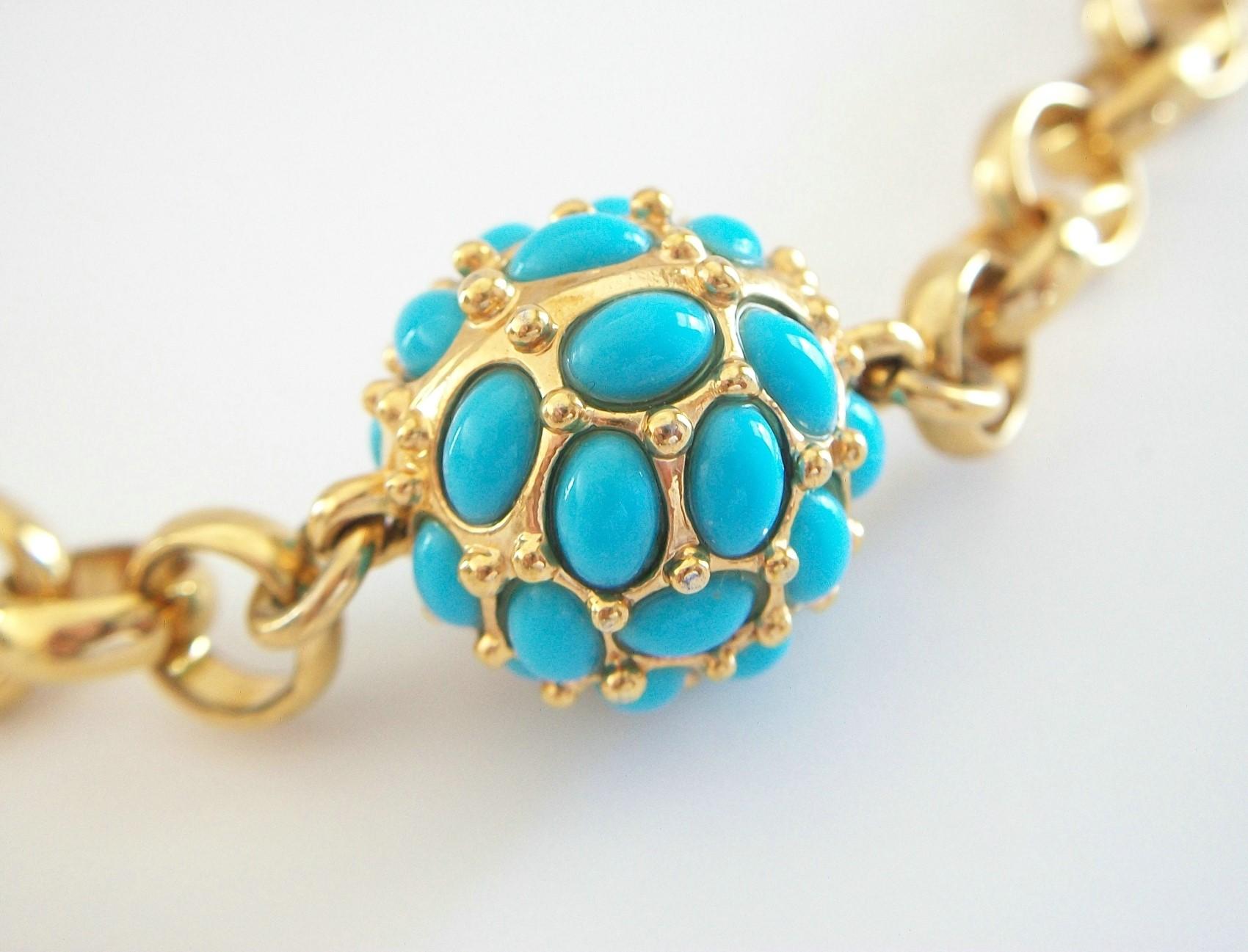 Kenneth Jay Lane, Faux Turquoise & Gold Plated Necklace, U.S.A., circa 1990s For Sale 5