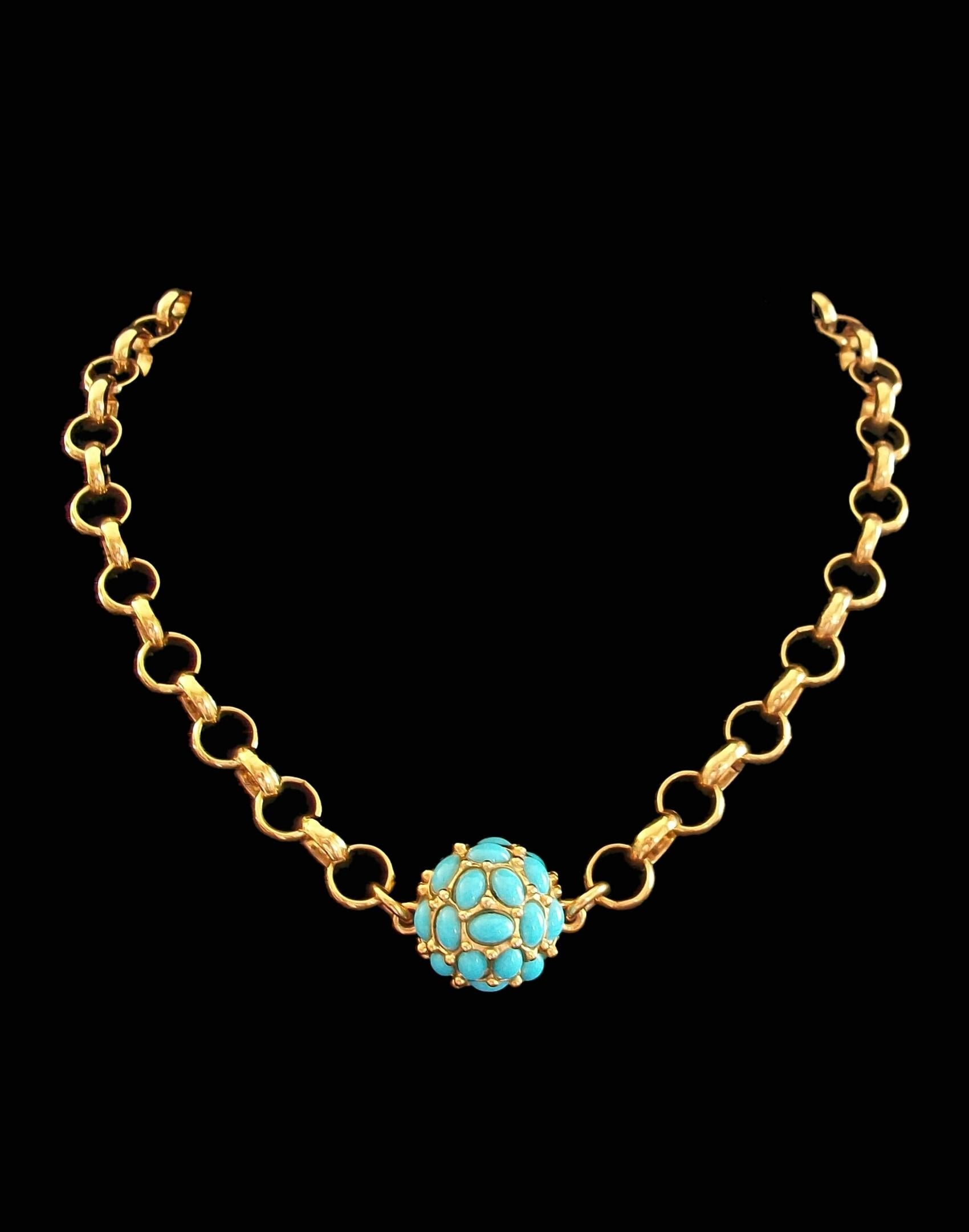 Kenneth Jay Lane, collier en fausse turquoise et plaqué or, États-Unis, circa 1990 en vente 11