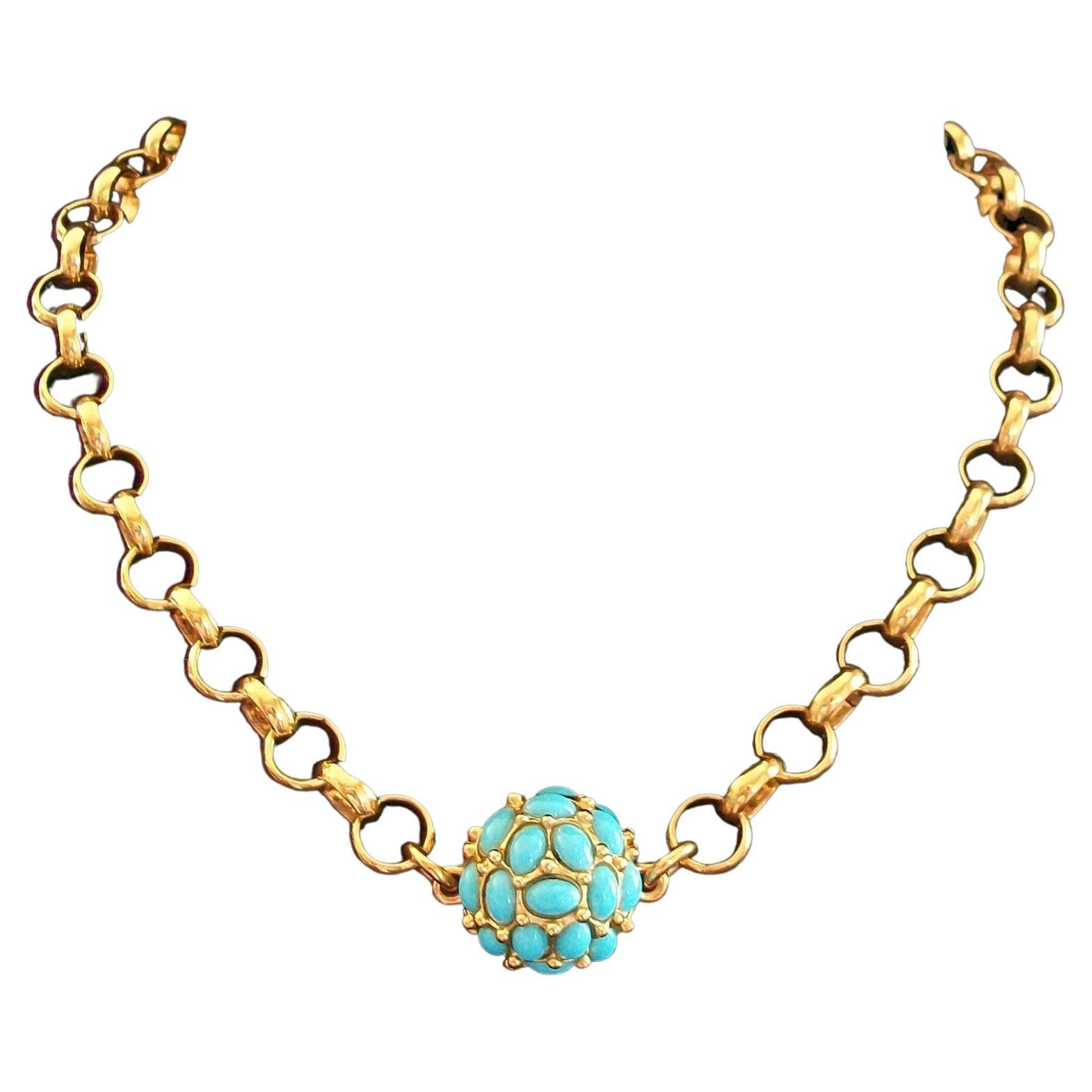 Kenneth Jay Lane, Faux Turquoise & Gold Plated Necklace, U.S.A., circa 1990s For Sale