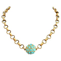 Kenneth Jay Lane, Faux Turquoise & Gold Plated Necklace, U.S.A., circa 1990s