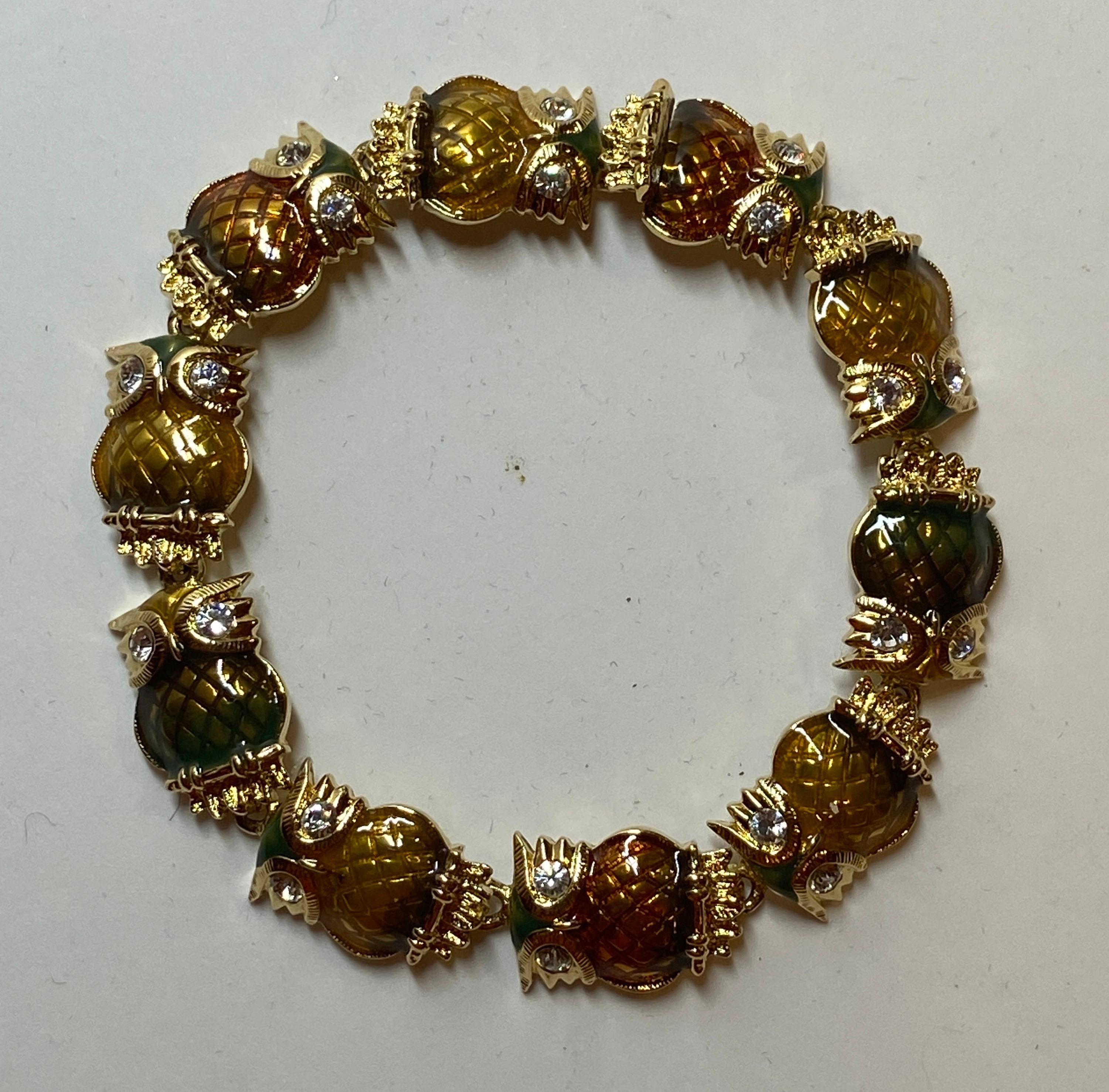 Artisan Kenneth Jay Lane Bracelet à maillons « Hiboux » en or doré et émail en vente