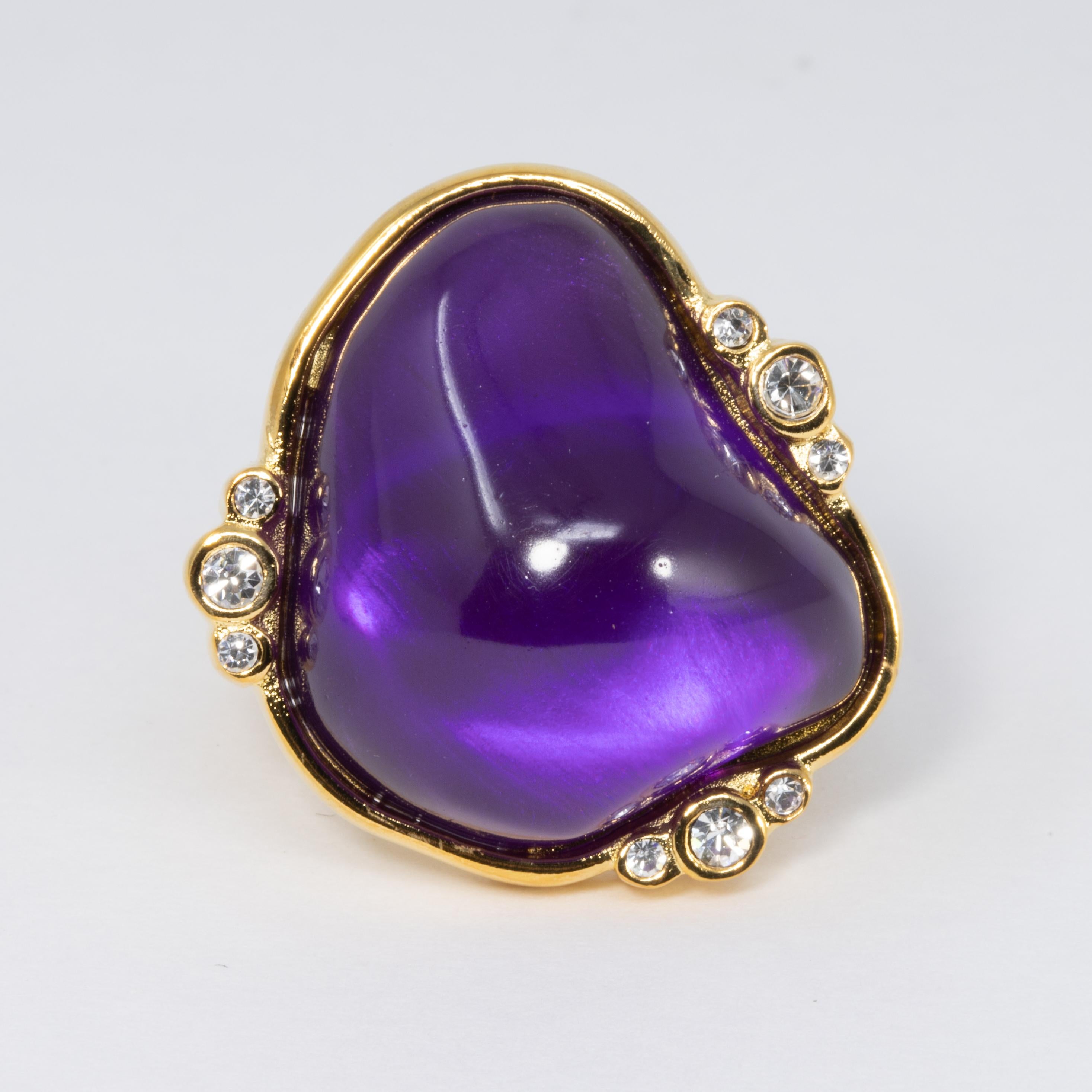 Modern Kenneth Jay Lane Gold Amethyst Cabochon Cocktail Ring, Contemporary