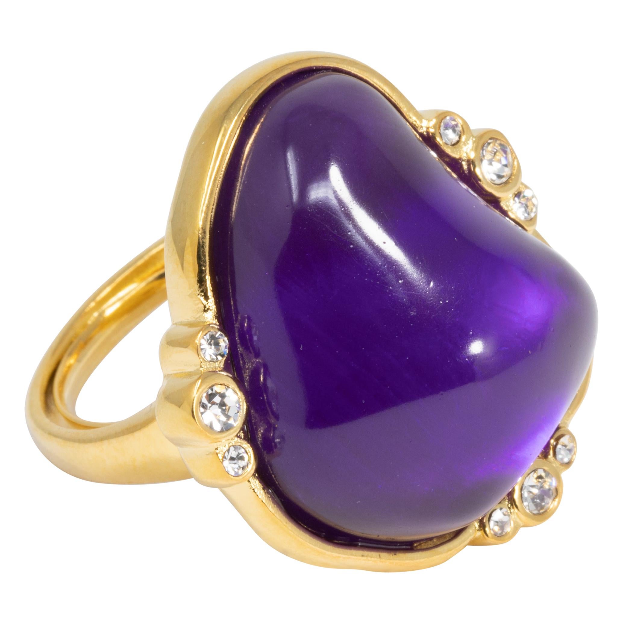 Kenneth Jay Lane Gold Amethyst Cabochon Cocktail Ring, Contemporary