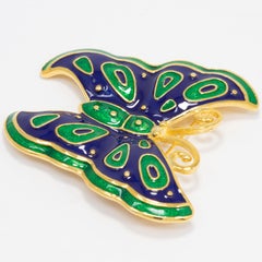 Kenneth Jay Lane Gold Butterfly Pin Brooch, Green and Blue Enamel
