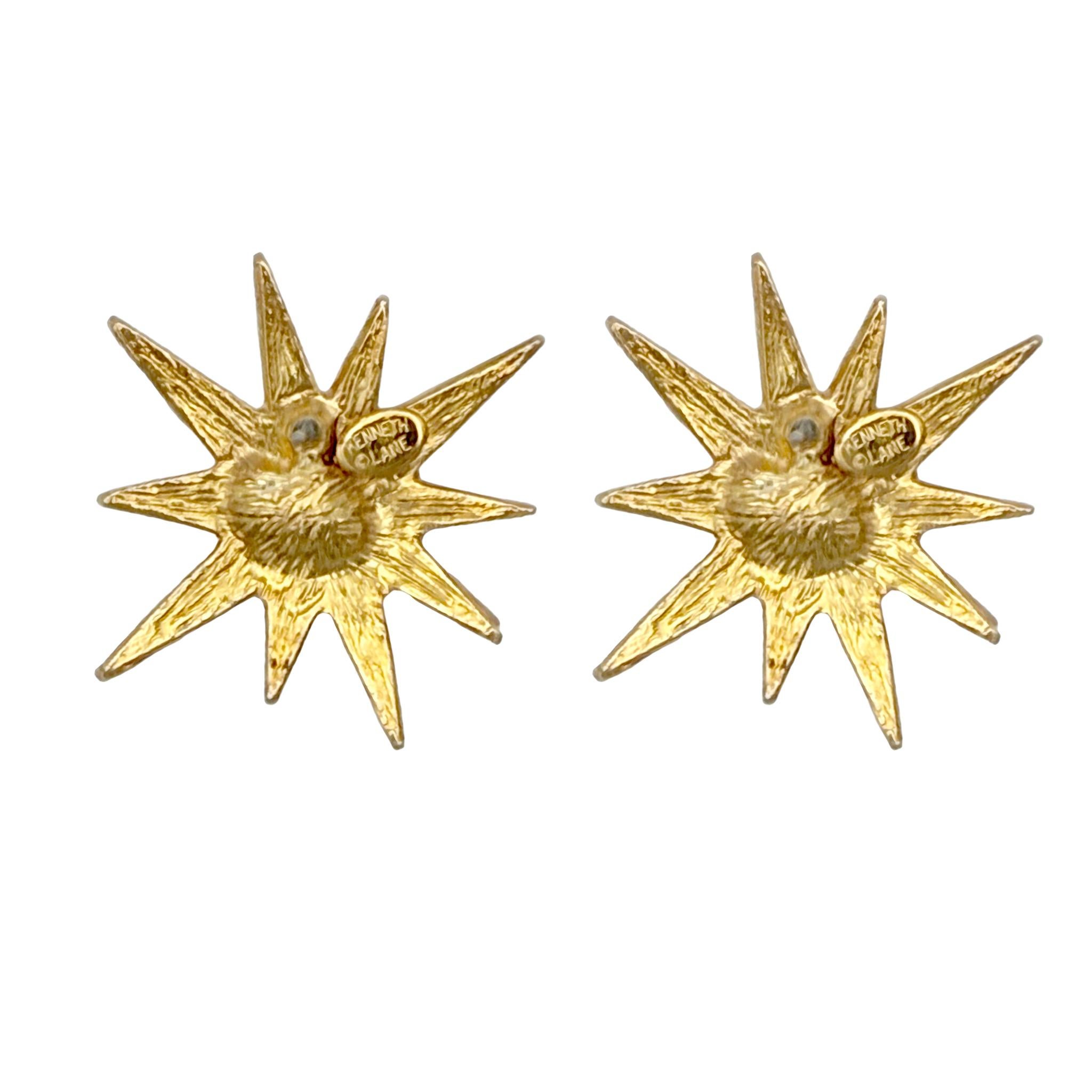 Kenneth Jay Lane Pendientes de cristal dorado Starburst Post Declaración de cristal austriaco en venta 4
