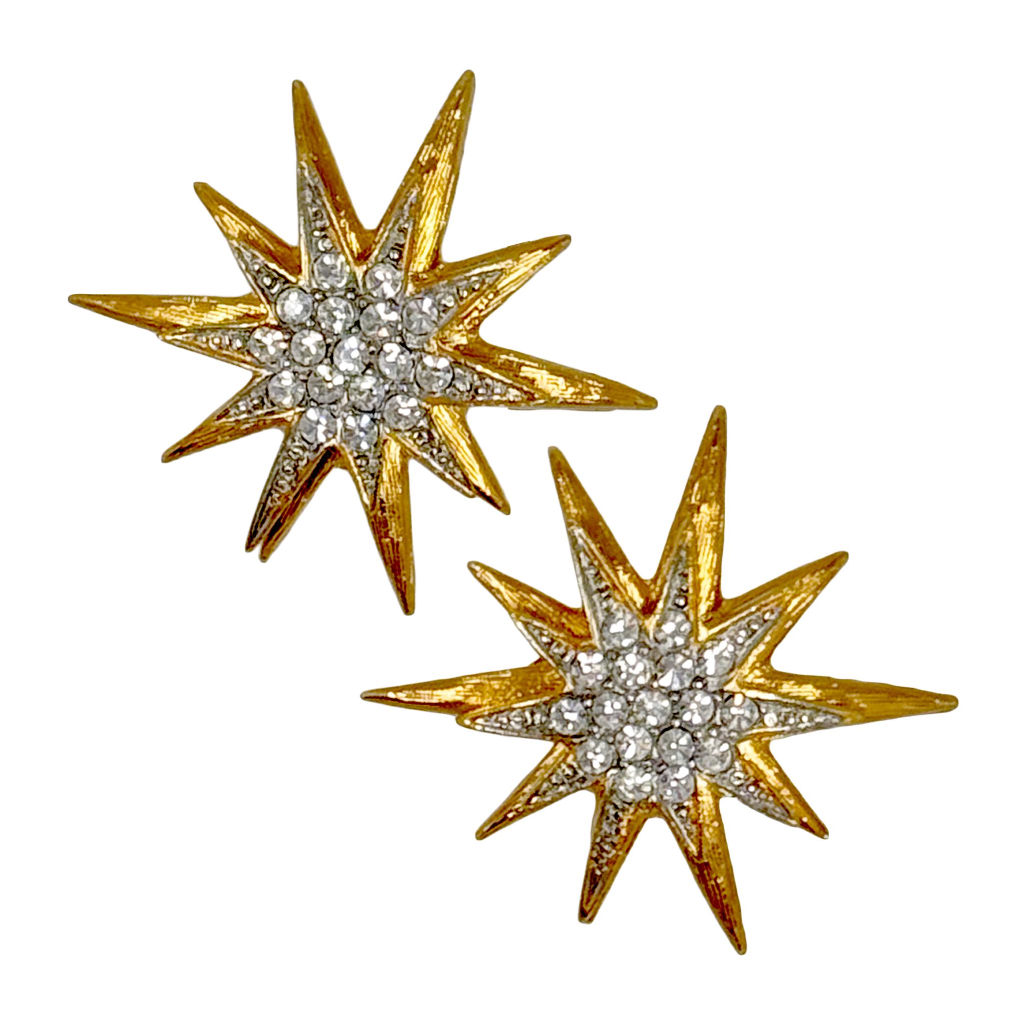 Kenneth Jay Lane Pendientes de cristal dorado Starburst Post Declaración de cristal austriaco Corte brillante en venta