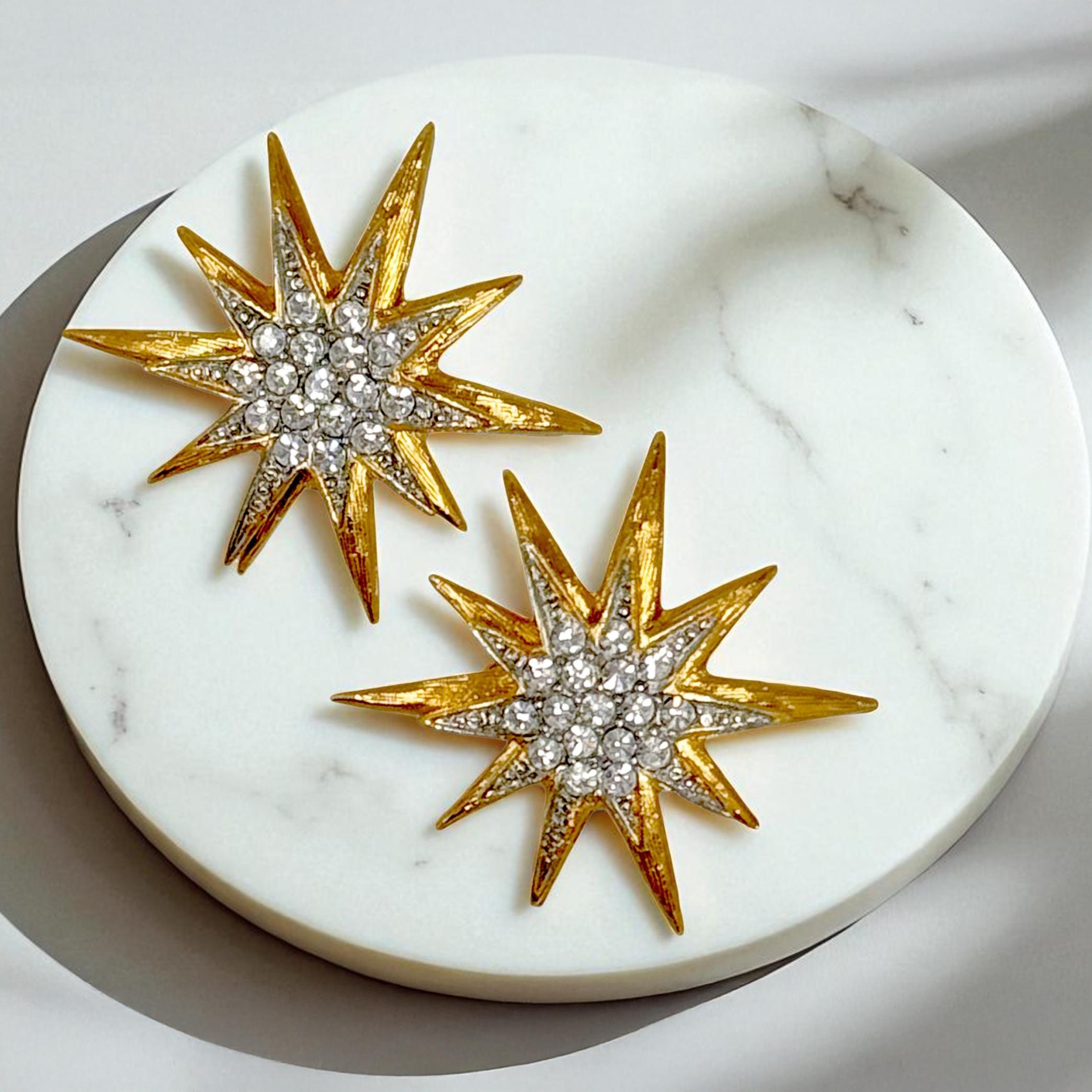 De las mujeres Kenneth Jay Lane Pendientes de cristal dorado Starburst Post Declaración de cristal austriaco en venta