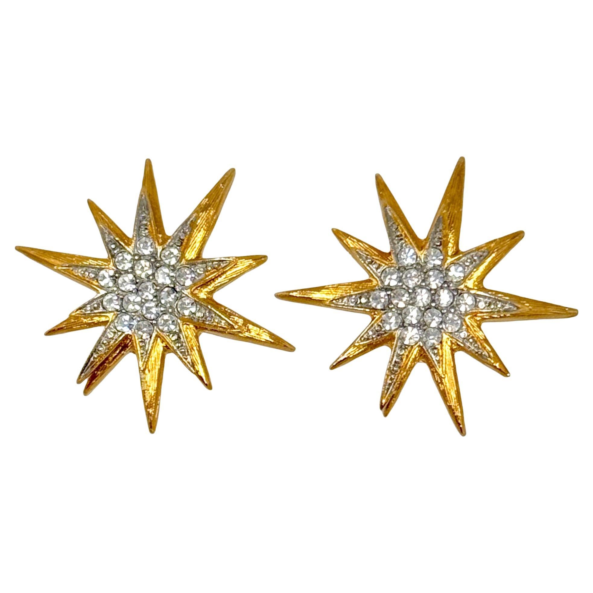 Kenneth Jay Lane Pendientes de cristal dorado Starburst Post Declaración de cristal austriaco en venta