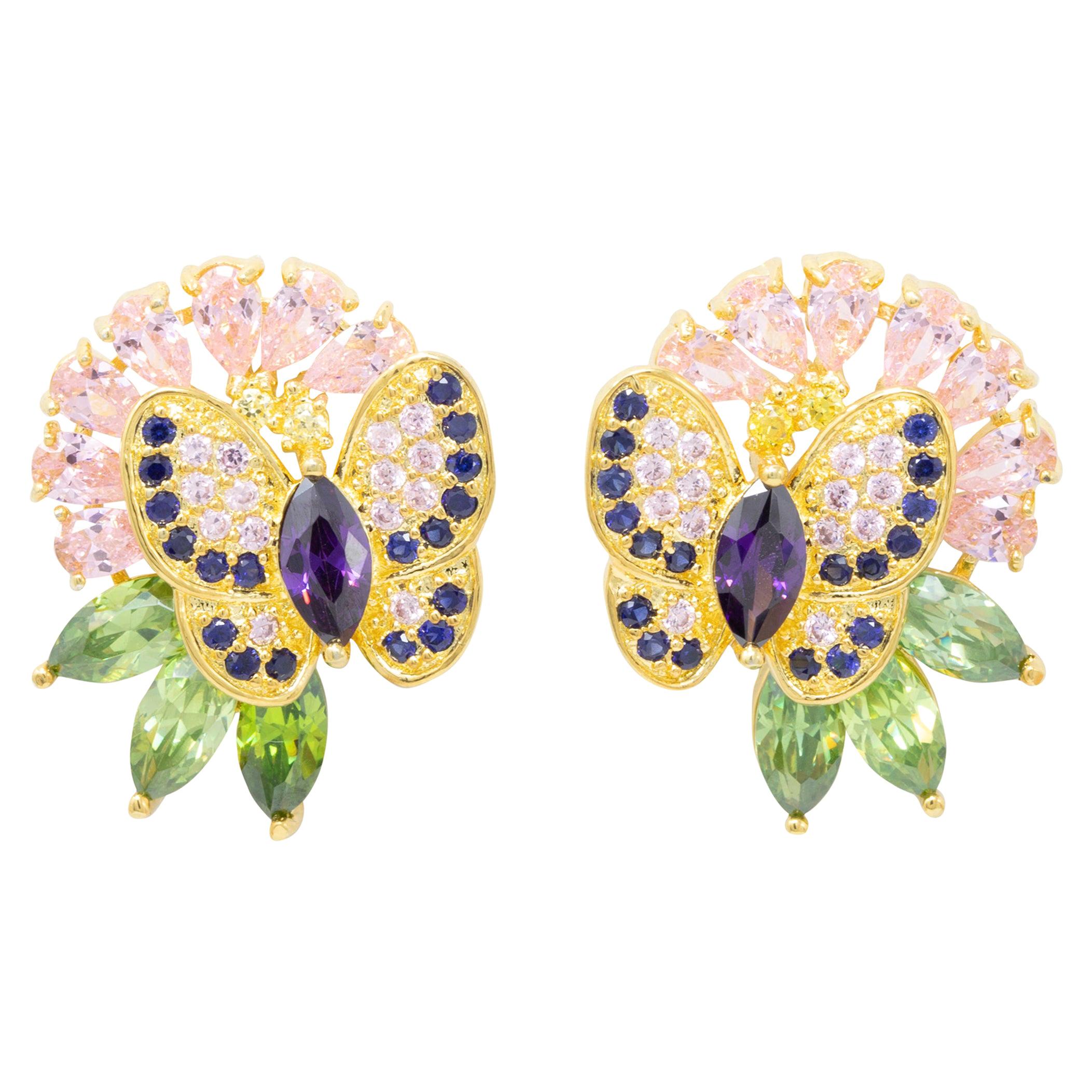 Kenneth Jay Lane Gold CZ Crystal Butterfly Flower Earrings, Contemporary
