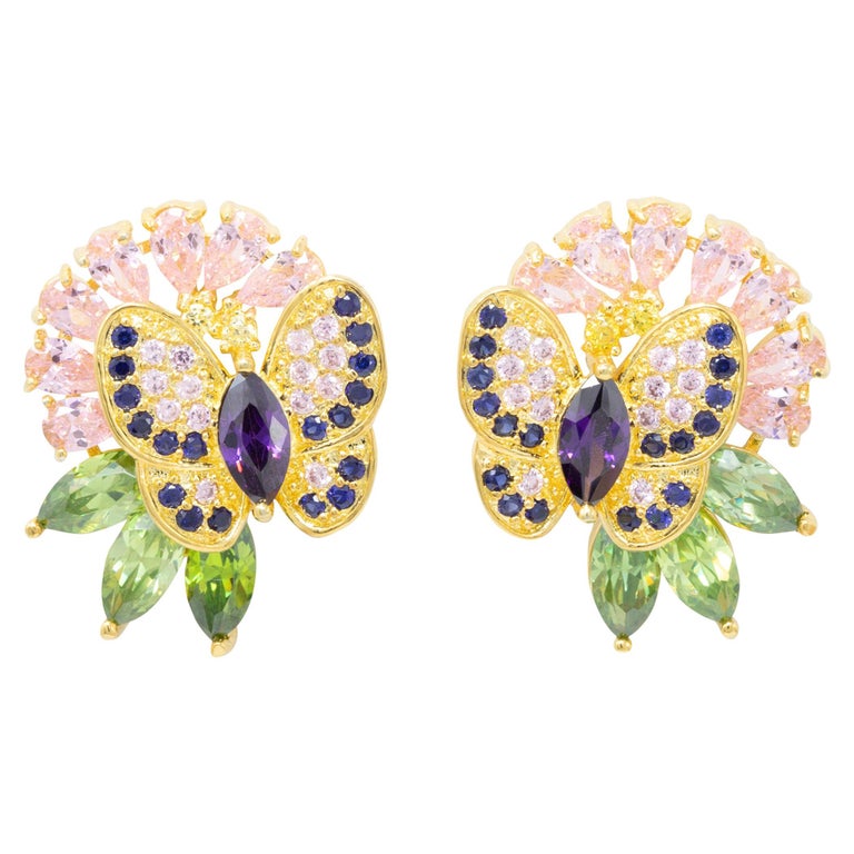 Kenneth Jay Lane Gold CZ Crystal Butterfly Flower Earrings, Contemporary  For Sale at 1stDibs | kenneth jay lane flower earrings, kenneth jay lane cz  earrings, kenneth jay lane earrings