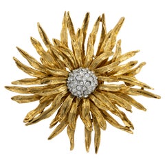 Kenneth Jay Lane Gold Flower Pin Brooch, Clear Crystals