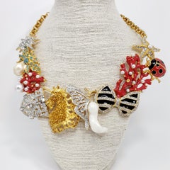 Kenneth Jay Lane Gold Kaleidoscope Collar Necklace, Enamel and Crystal Motifs
