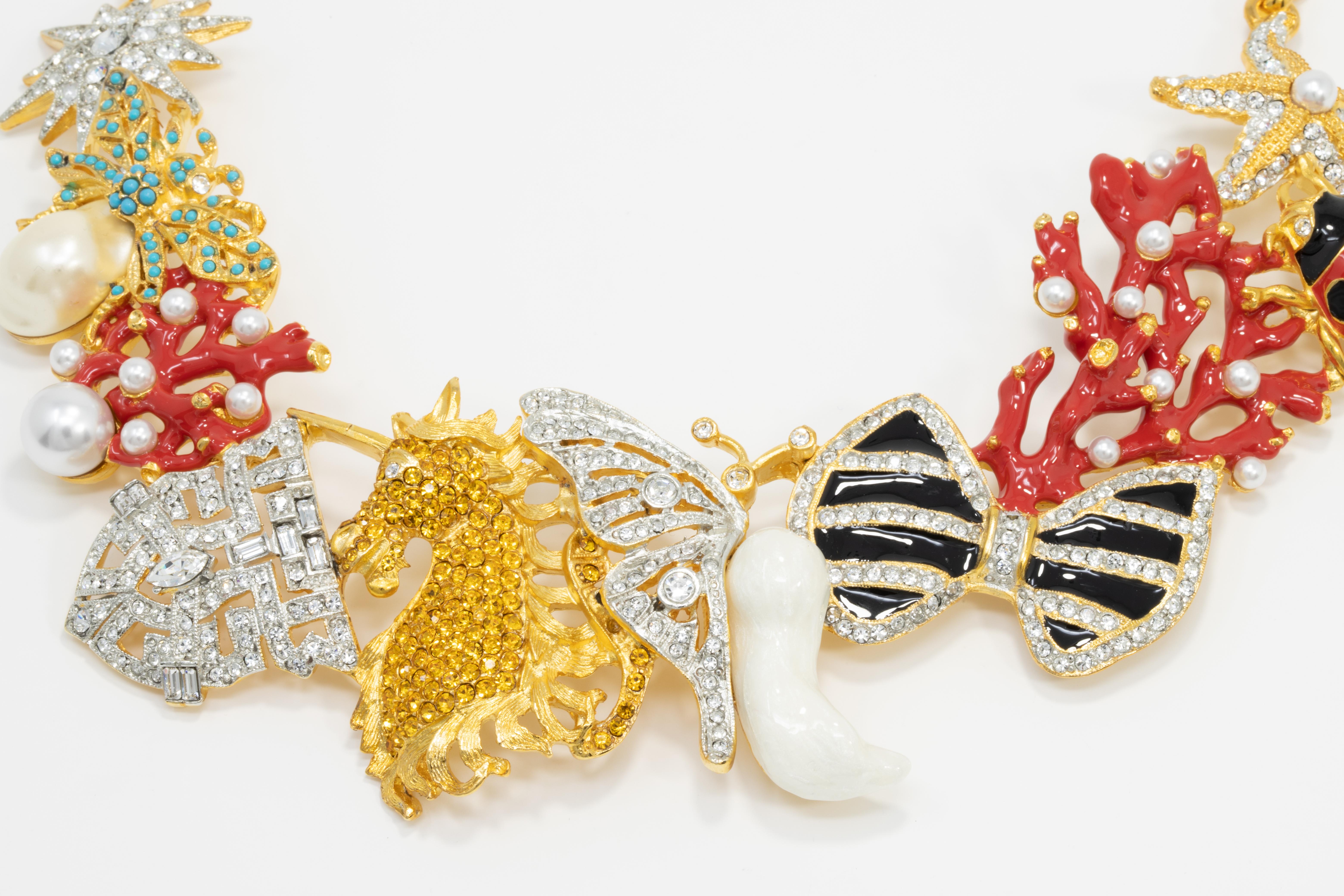 Contemporain Kenneth Jay Lane Collier kaléidoscope en or avec motifs en émail et cristal en vente