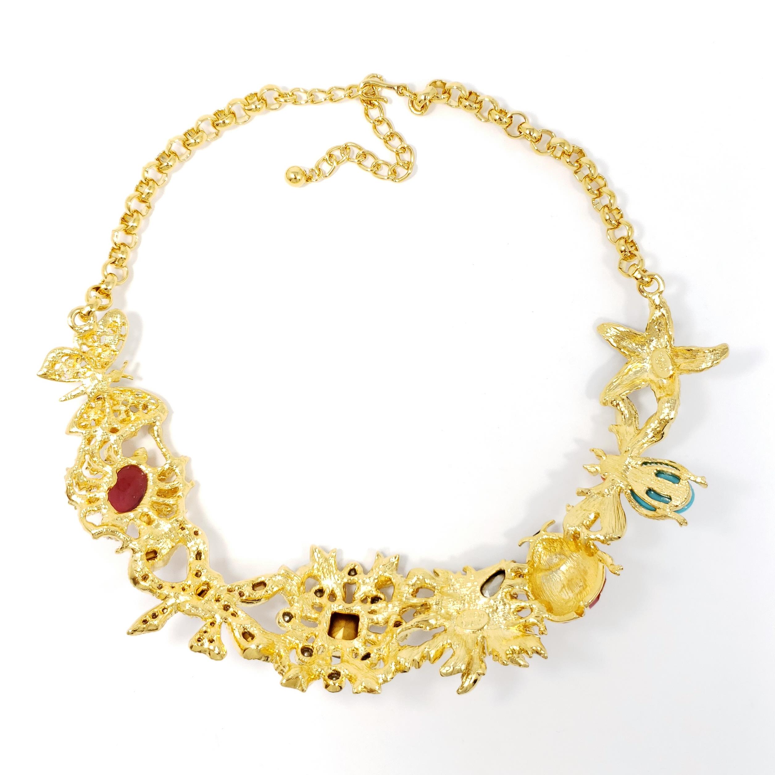 Kenneth Jay Lane, Halskette mit Kaleidoskop-Kragen, Emaille und Kristallmotiven, Gold (Gemischter Schliff) im Angebot