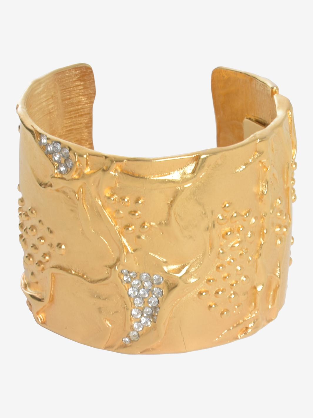 Women's or Men's Kenneth Jay Lane Gold Large Rigid Band Bracelet With Rhinestones For Sale