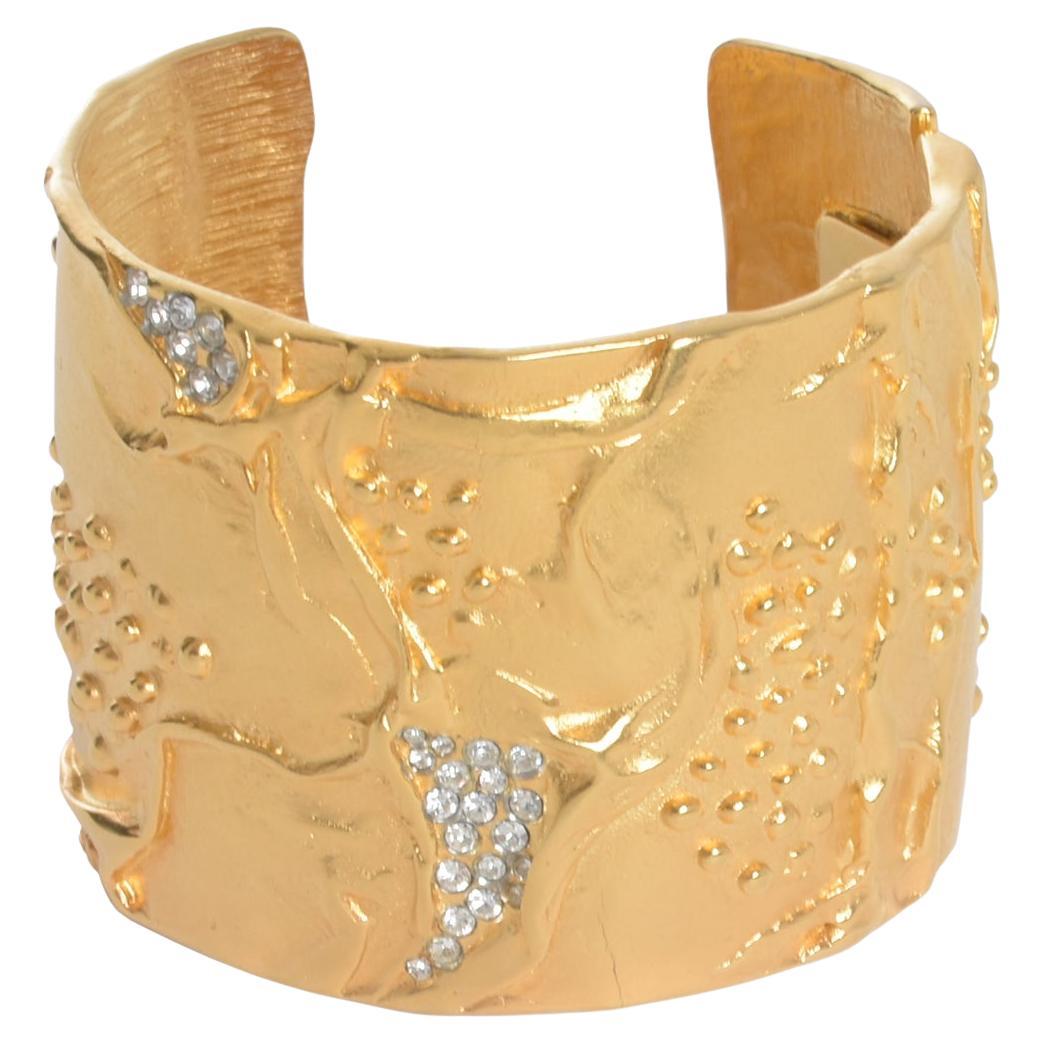 Kenneth Jay Lane Gold Large Rigid Band Bracelet With Rhinestones For Sale