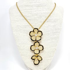 Kenneth Jay Lane Gold Multi Flower Pave Crystal Pendant Necklace, Black Enamel