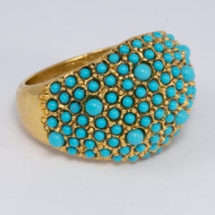 Kenneth Jay Lane Gold Pave Turquoise Cabochon Dome Cocktail Ring