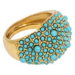 Kenneth Jay Lane - Bague cocktail en or:: pavée de turquoises et de cabochons