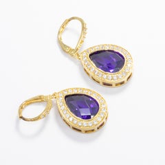 Kenneth Jay Lane Gold Pear Amethyst Cubic Zirconia Delicate Dangle Earrings